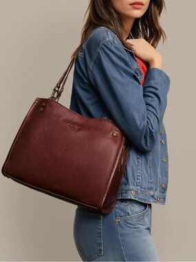Leather Satchel Shoulder Bag American Leather Co Lenox Triple Entry Boho Luxury
